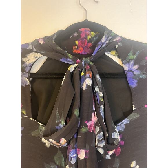 Milly Sherie Long Sleeve Painted Floral Georgette Silk Mini Dress size 2 - Picture 6 of 8